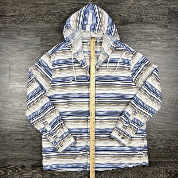 ROWM Mens 100% Cotton Hooded Shacket Shirt Jacket Size XL Cream Stripped Rugged - Picture 5 of 12